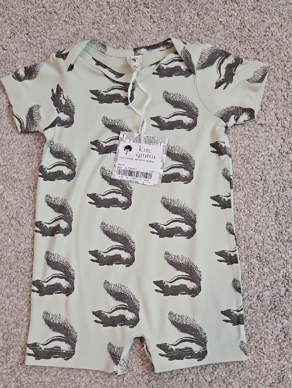 Kate Quinn Bamboo Skunk Shortie Romper 6-12M NWT